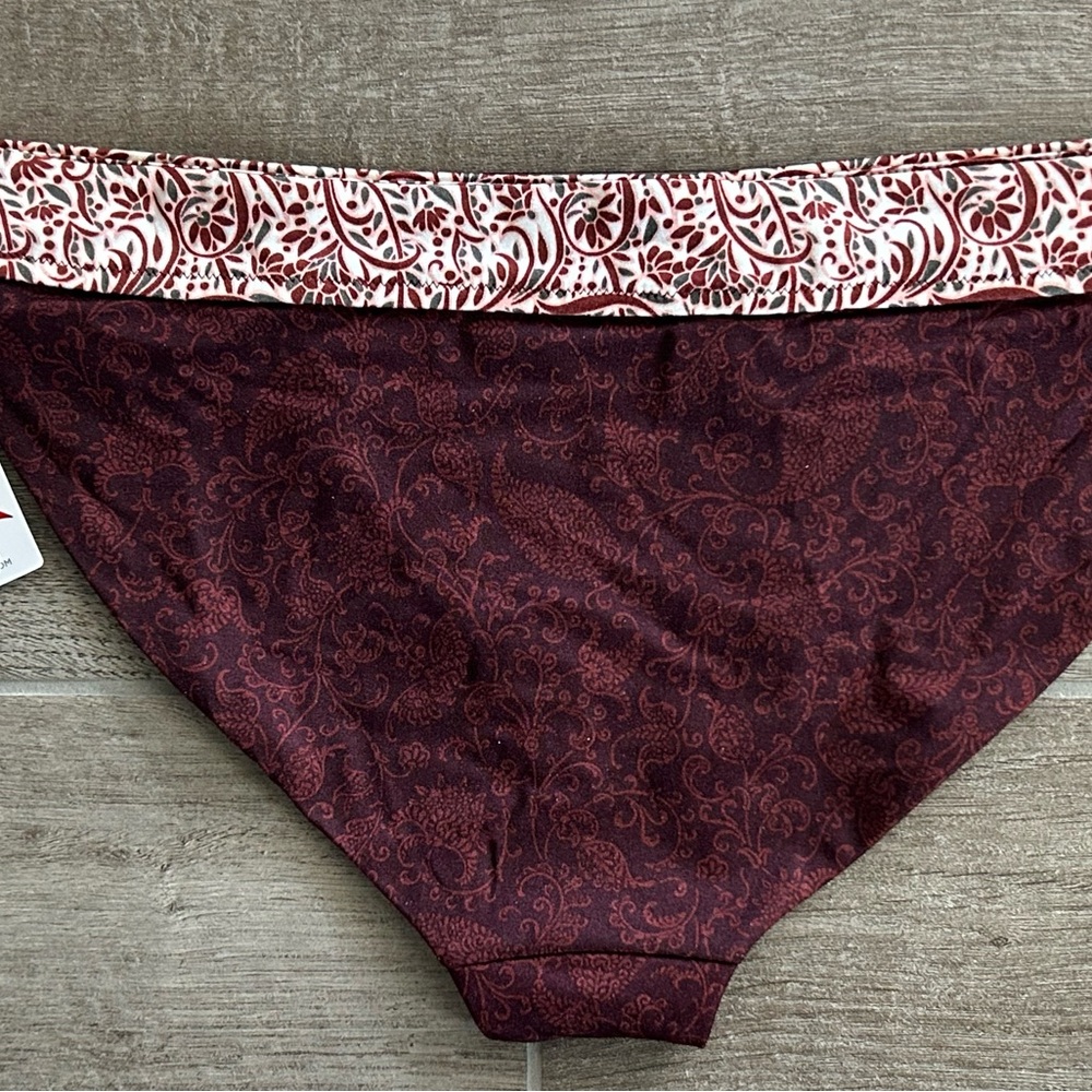 🌊 Aqualuxe Burgundy Batik Mid‑Rise Bikini Bottom – Size Large (NWT) - Picture 2 of 8